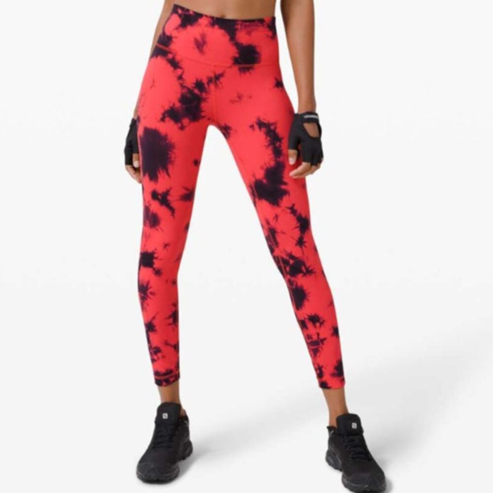 Lululemon Wunder Train High-Rise Tight 25" Tie Dye Carnation Red Black everlux